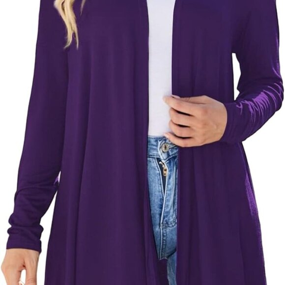 Women's Draped Front Open Casual Long Sleeve Lightweight Cardigan in Purple, X-L - Picture 1 of 5